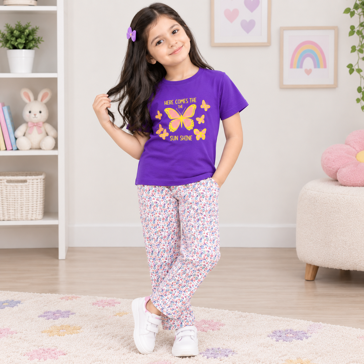 Butterfly Bliss™ — Premium Girls’ Cotton Jersey Co-Ord Set