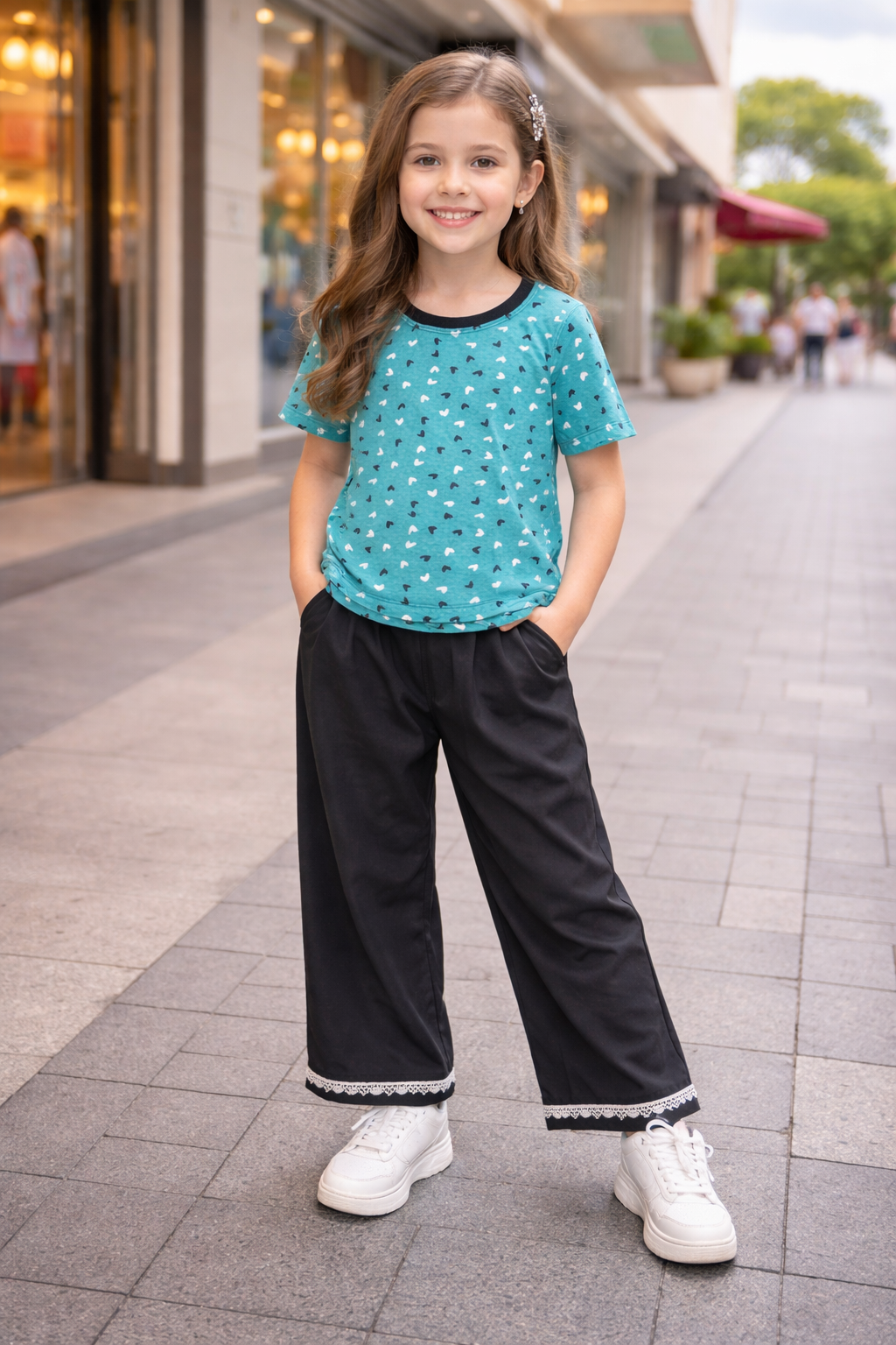 Cute Hearts Printed Girls Casual Set