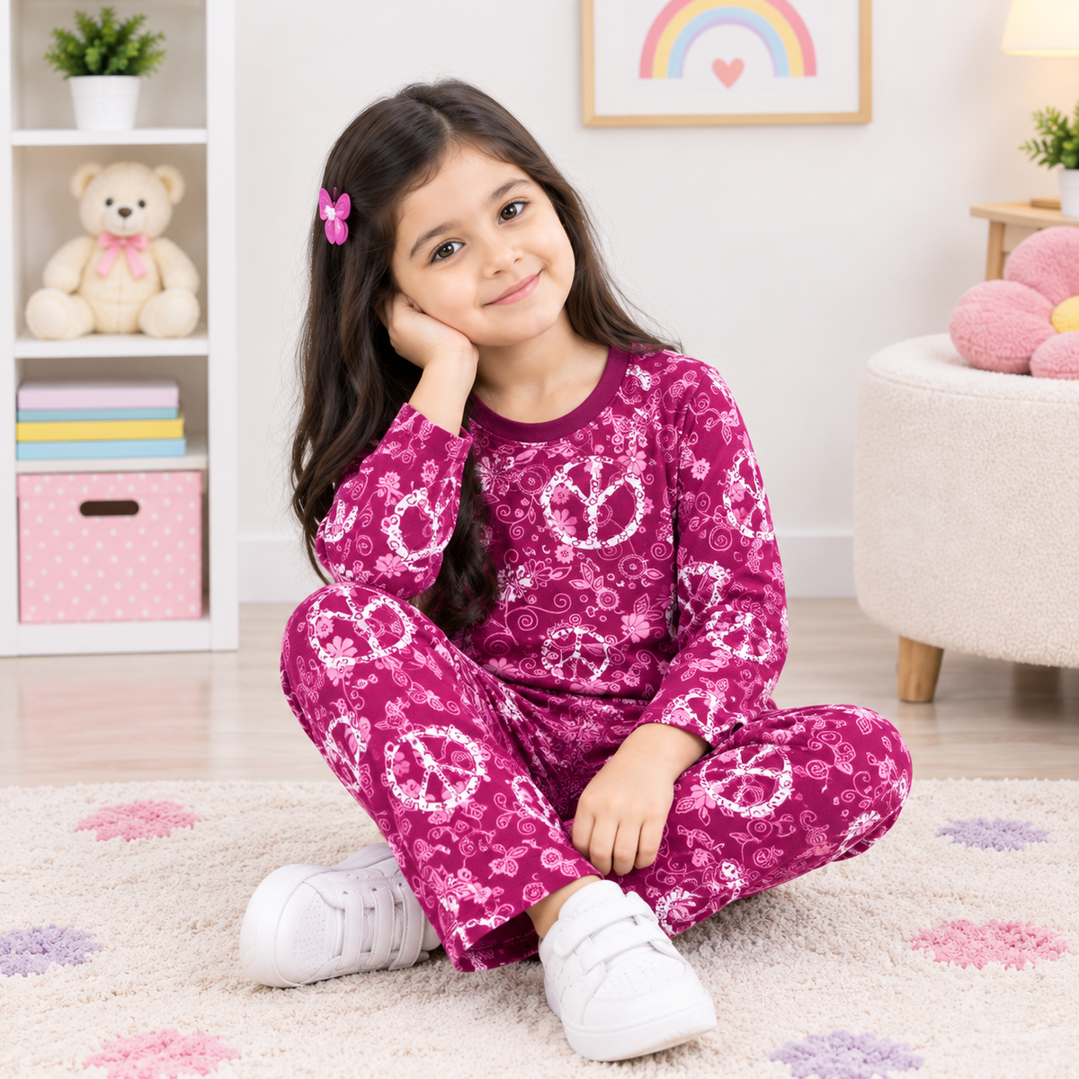 Berry Bloom Girls Cotton Jersey Night Suit | Junior Threads