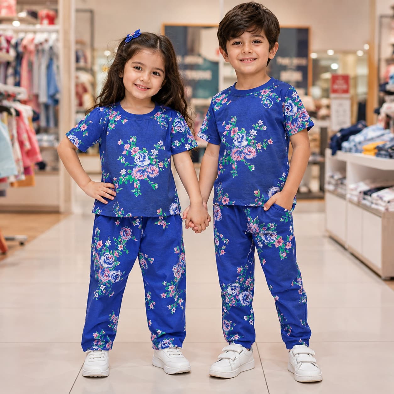 Junior Threads Royal Blue Floral Cotton Jersey Summer Co-Ord Set – Soft & Breathable Matching Outfit for Kids