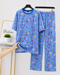 Junior Threads Sky Blue Fruit Print Cotton Jersey Ladies Night Suit – Soft & Breathable All-Season Sleepwear Set