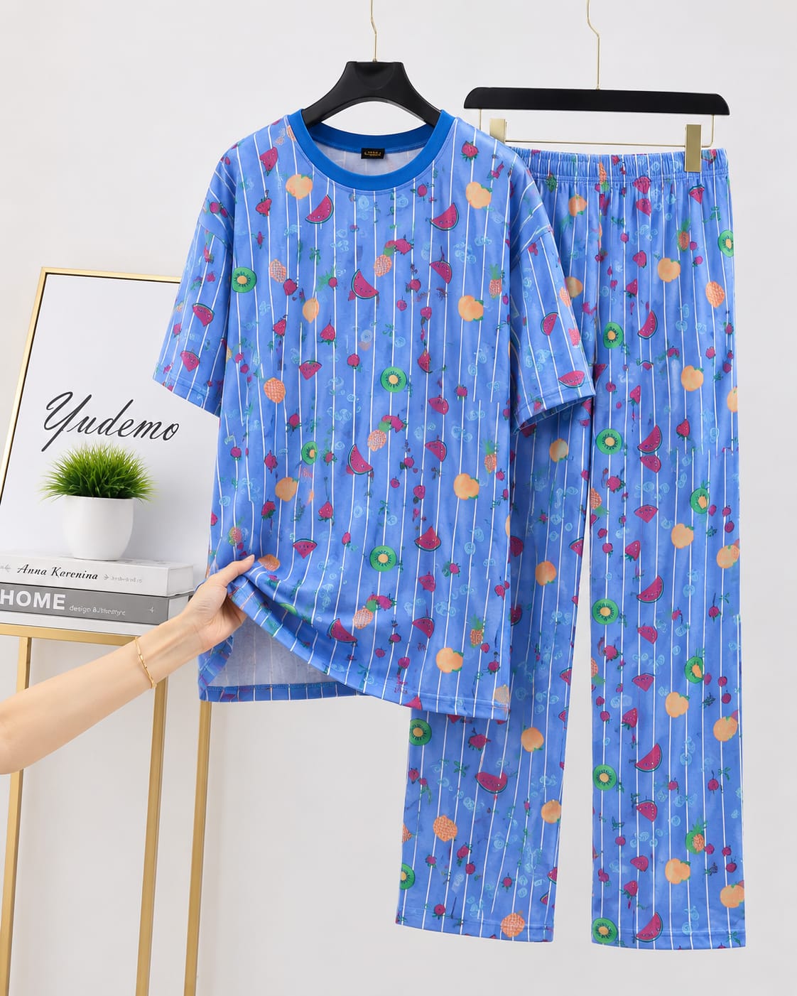 Junior Threads Sky Blue Fruit Print Cotton Jersey Ladies Night Suit – Soft & Breathable All-Season Sleepwear Set