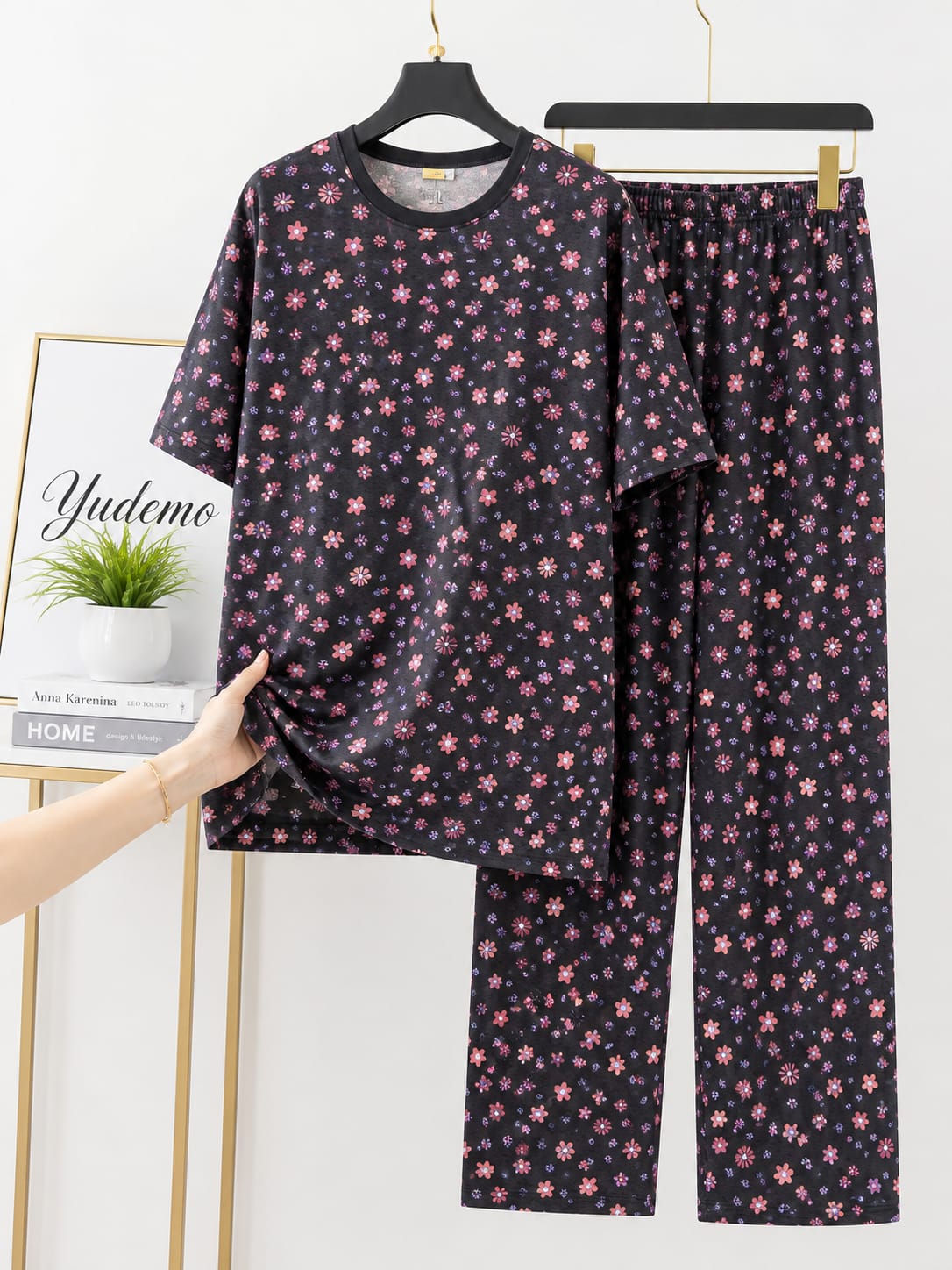 Junior Threads Black Floral Cotton Jersey Ladies Night Suit – Soft & Breathable All-Season Sleepwear
