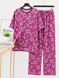 Junior Threads Berry Pink Peace Print Cotton Jersey Ladies Night Suit – Soft & Breathable All-Season Sleepwear Set