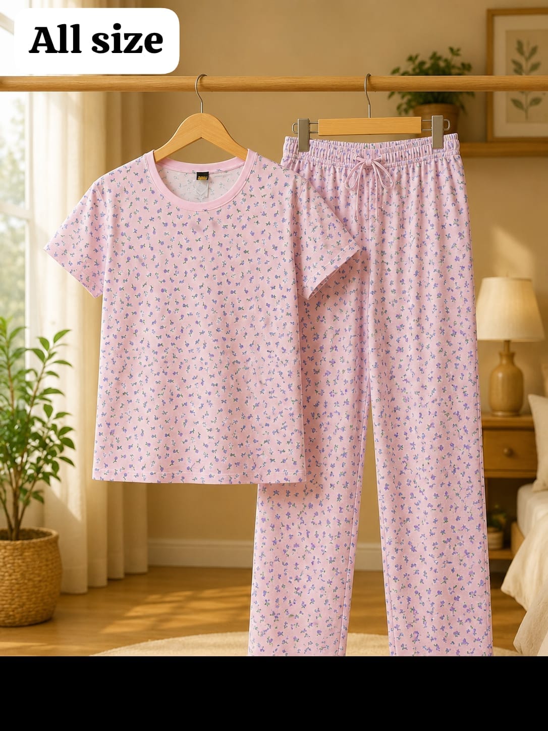 Junior Threads Pink Floral Cotton Jersey Ladies Night Suit – Soft & Breathable All-Season Sleepwear