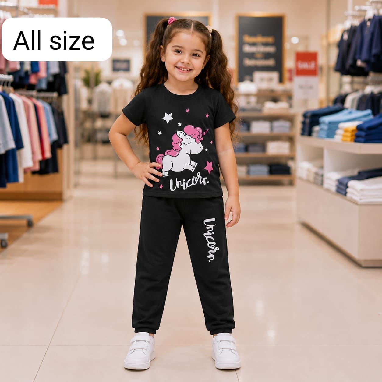 Junior Threads Unicorn Black Cotton Jersey Co-Ord Set for Girls – Soft & Comfortable All-Season Wear
