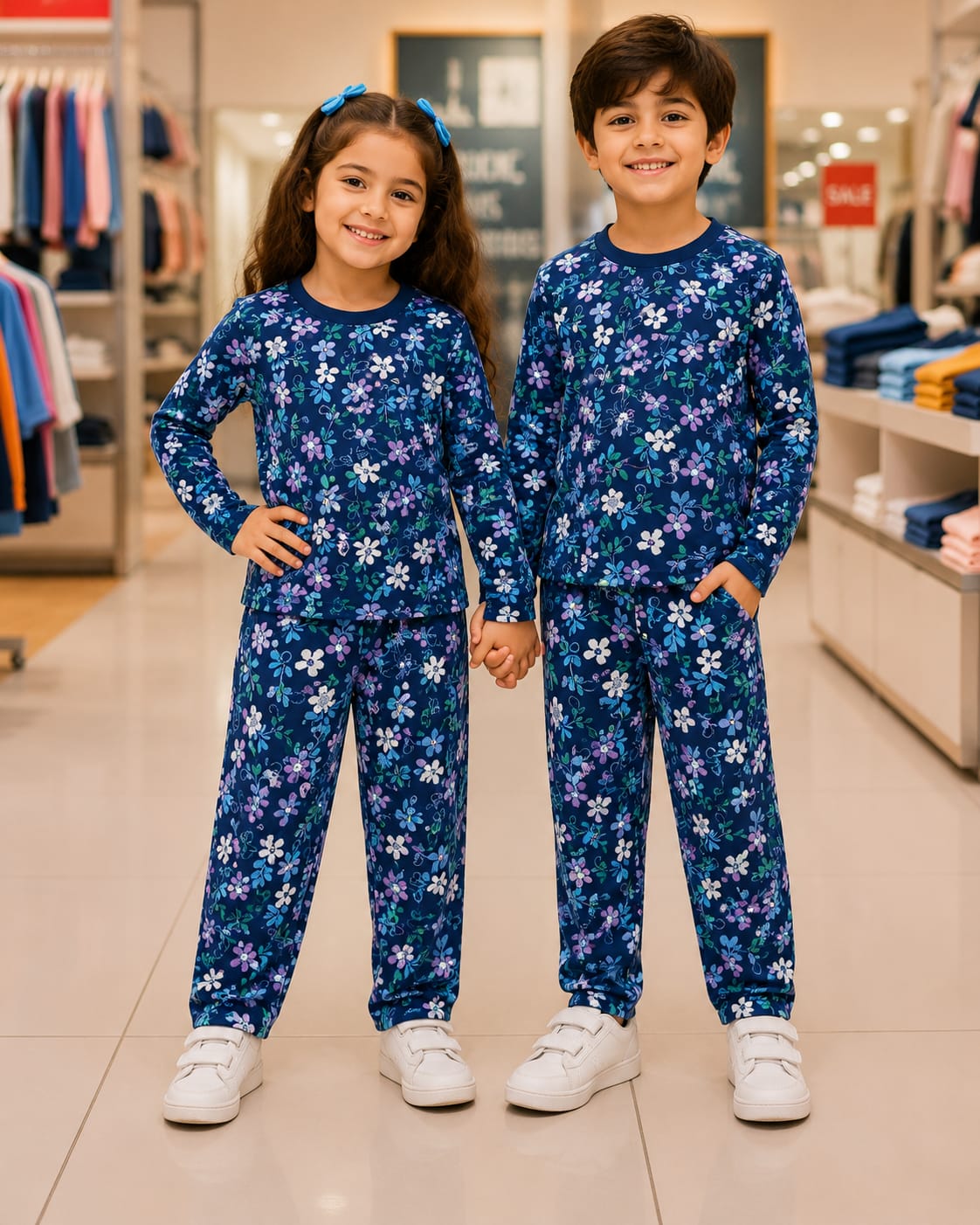 Junior Threads Navy Floral Cotton Jersey Co-Ord Set for Kids – Soft & Comfortable All-Season Wear