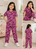 Junior Threads Kids Cotton Jersey Summer Night Suit – Soft & Breathable 2 Piece Pajama Set for Girls (Purple Print