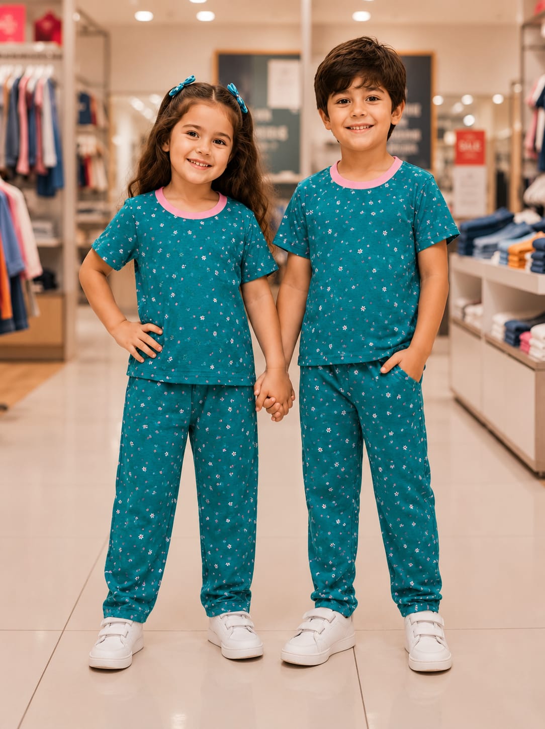 Junior Threads Kids Cotton Jersey Summer Night Suit – Soft & Breathable 2 Piece Pajama Set (Teal Floral Print)